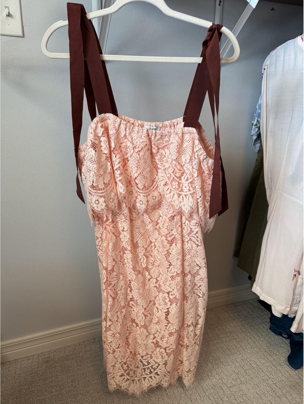 Ganni Lace + ribbon dress
